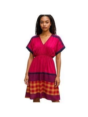 Azur Pink Swim Cover Up Dress O/S V Neck Bat wing Relaxed Fit Flowy Boho Tunic